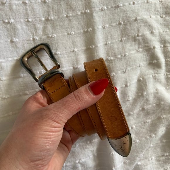 Accessories - Brown leather belt with brass accents size 28